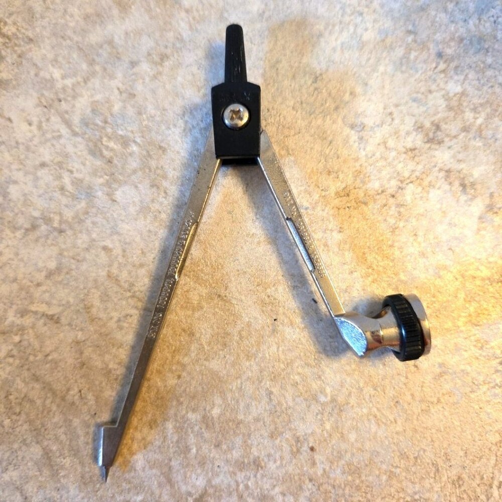 Vintage Helix Protractor Pencil Holder Silver Tone Metal and Black Plastic